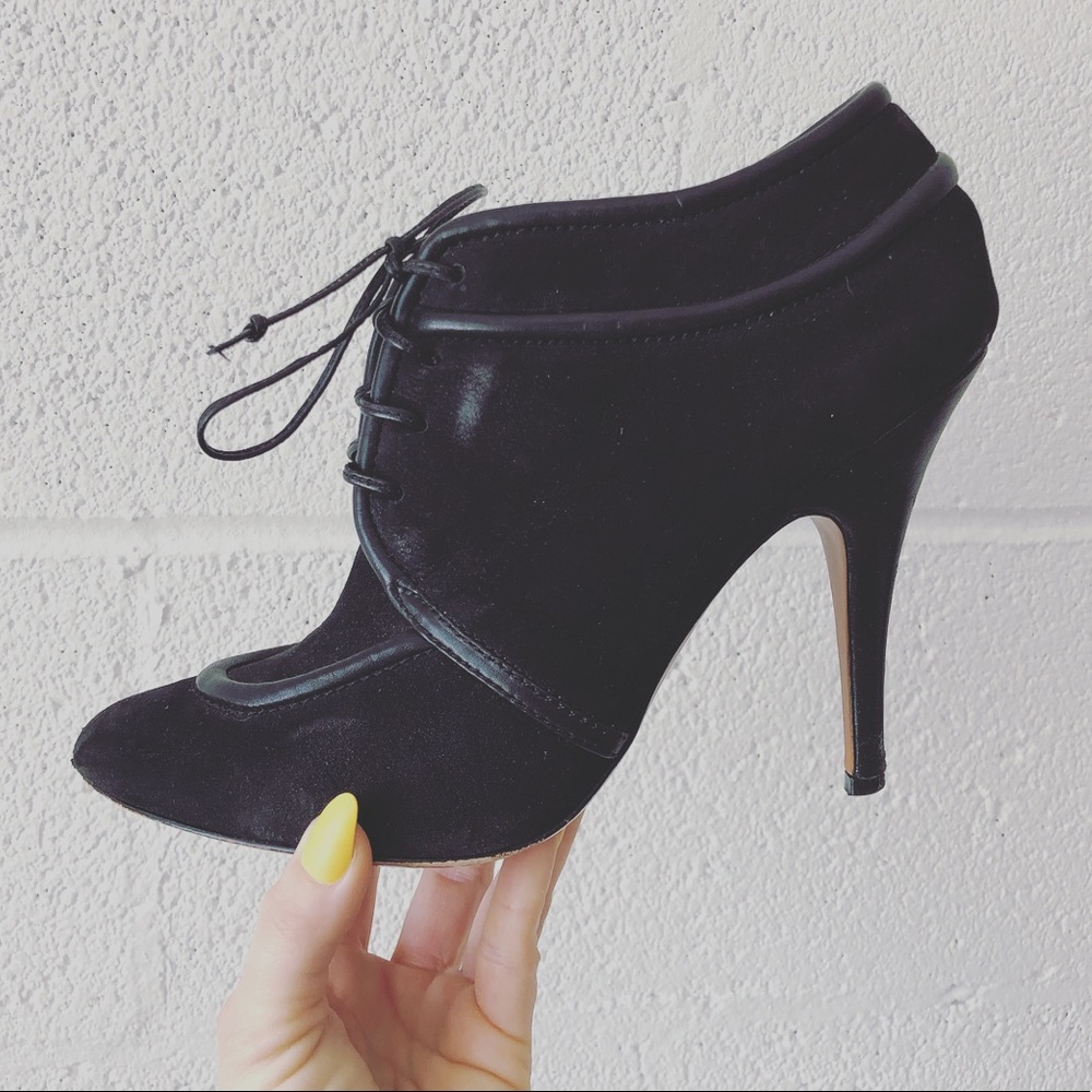 Charles David black suede lace up heel booties